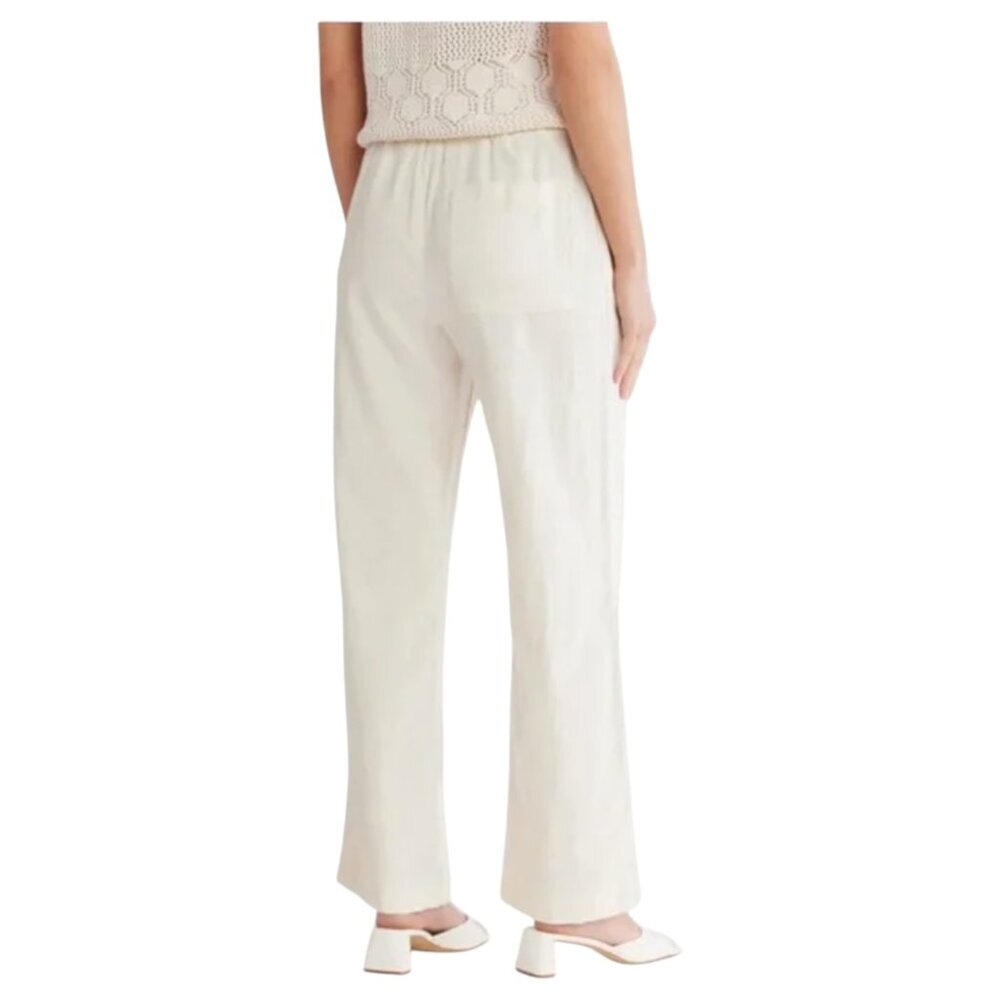 NWT Calvin Klein Creme Linen Wide Leg Pants Draw String Waist size L - Picture 1 of 11